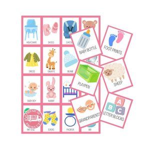 Baby Shower Games - 50 Boards Girl - Baby Gender Reveal Games - Party Favors